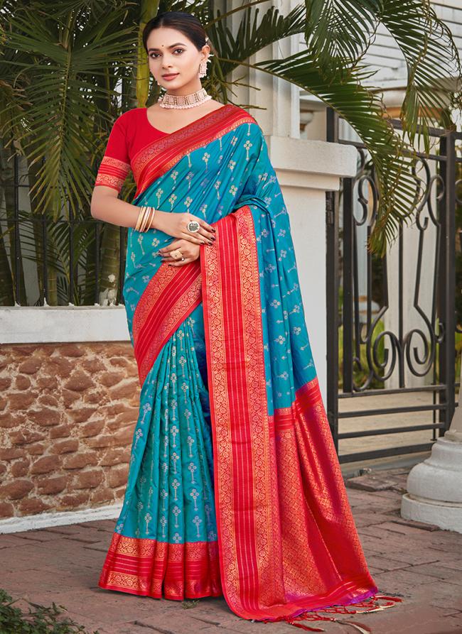 Silk Blue Wedding Wear Weaving Saree